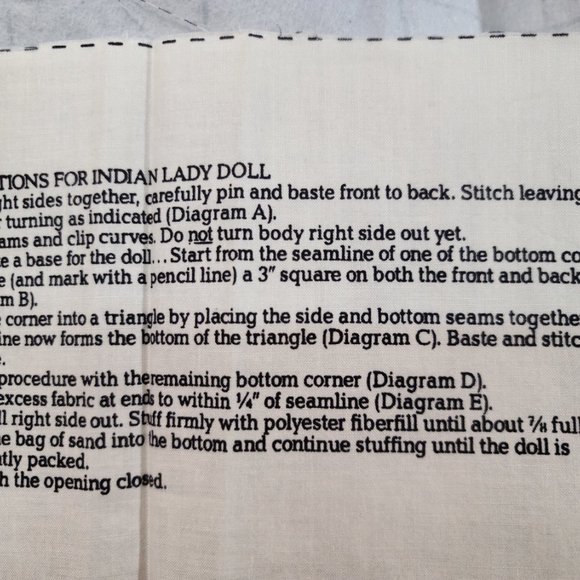 "Little Deer" Indian Doll Southwestern Cut&Sew Craft Fabric Panel TURQUOISE VTG! - Picture 5 of 12